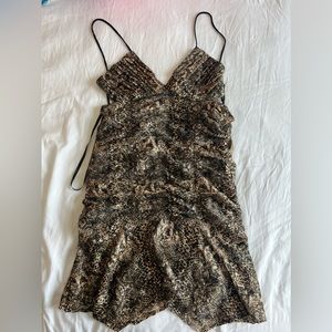 Free People Sierra Lace Snakeskin Mini Ruched Dress Open Back Sand Combo